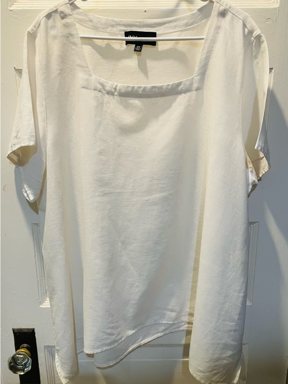 Jones New York White Linen Blend Short-Sleeve Square Neck Top, 2XL